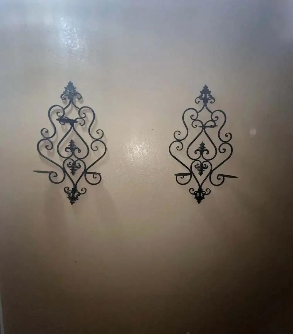 Set of 2 Decorative Black Iron Scrollwork Wall-Mount Candle Sconces